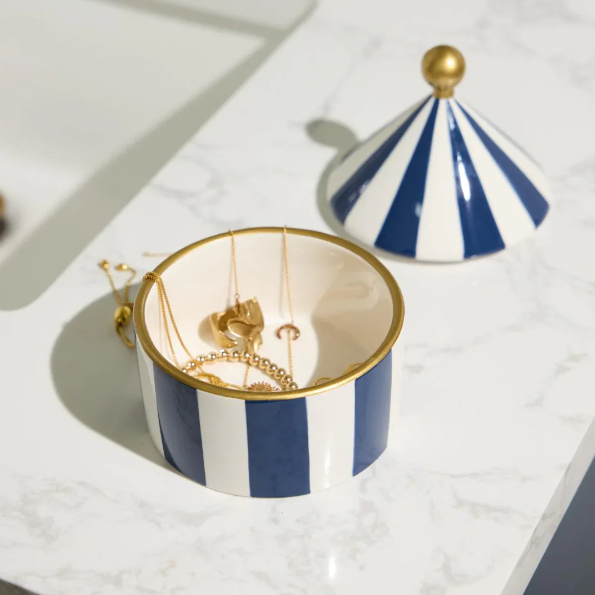 Boîte à bijoux Céramique Navy Stripe - Image 2