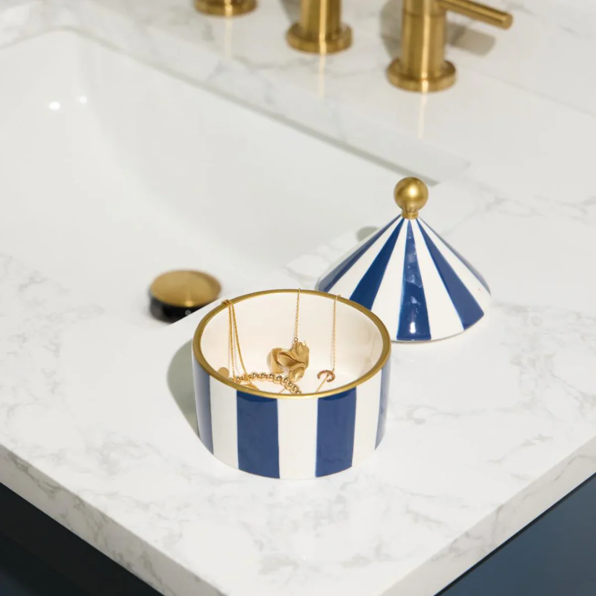 Boîte à bijoux Céramique Navy Stripe - Image 4