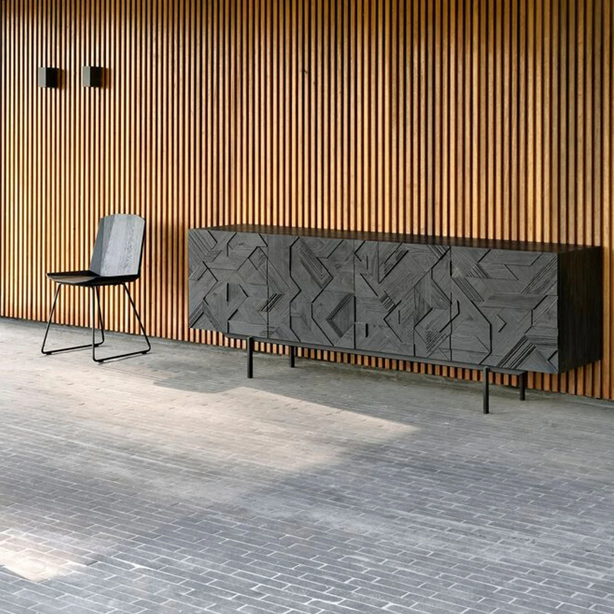Buffet Graphic en teck verni - 4 portes - Image 3