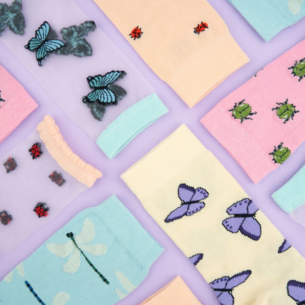 Chaussettes Transparentes Papillon - Bleu - Image 5