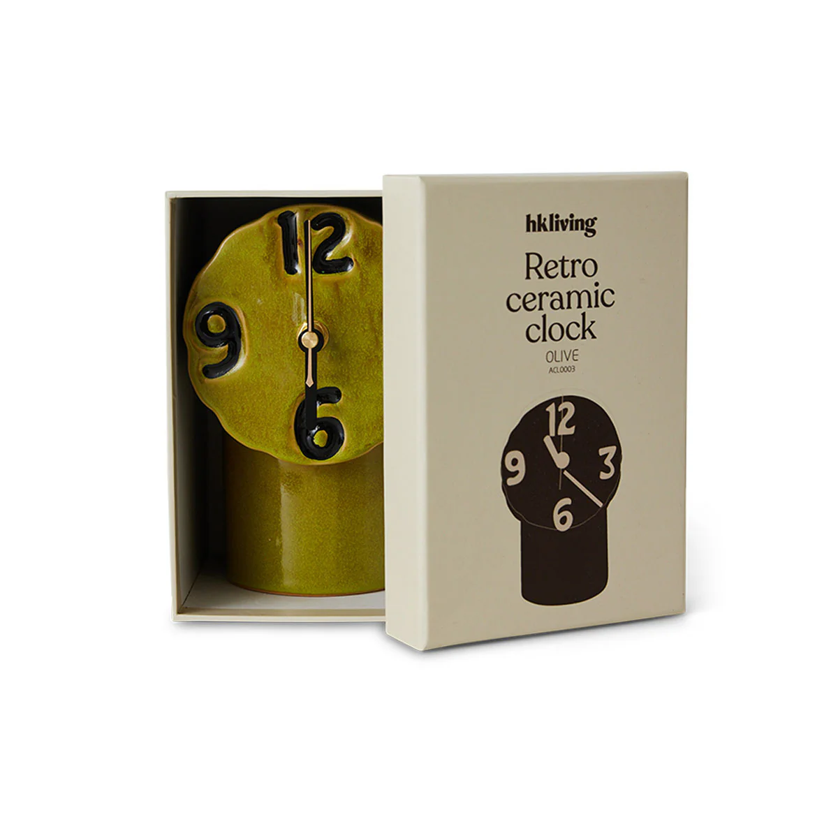 Horloge Rétro en céramique - h 17,5 cm - Olive - Image 8