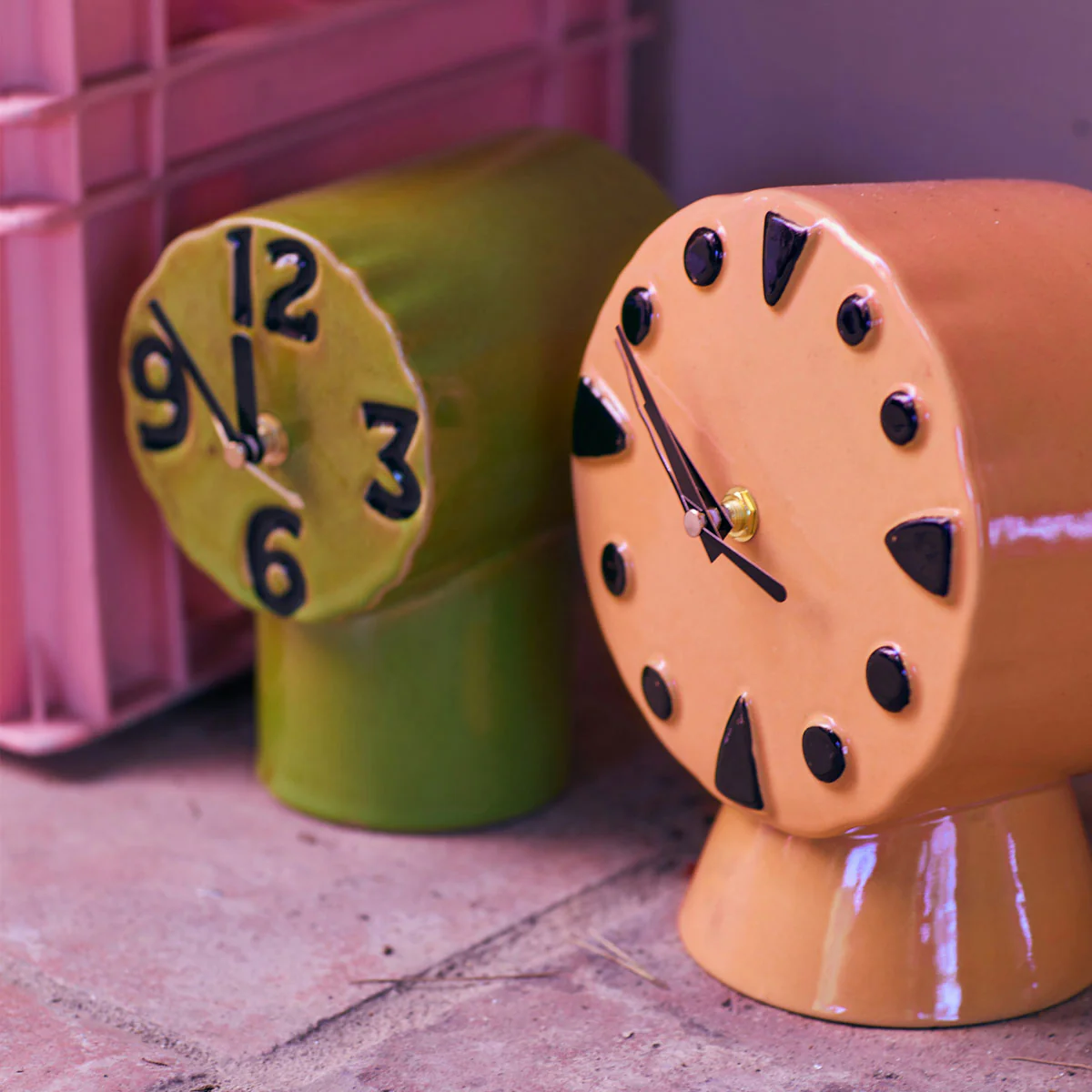 Horloge Rétro en céramique - h 20,8 cm - Pêche - Image 4