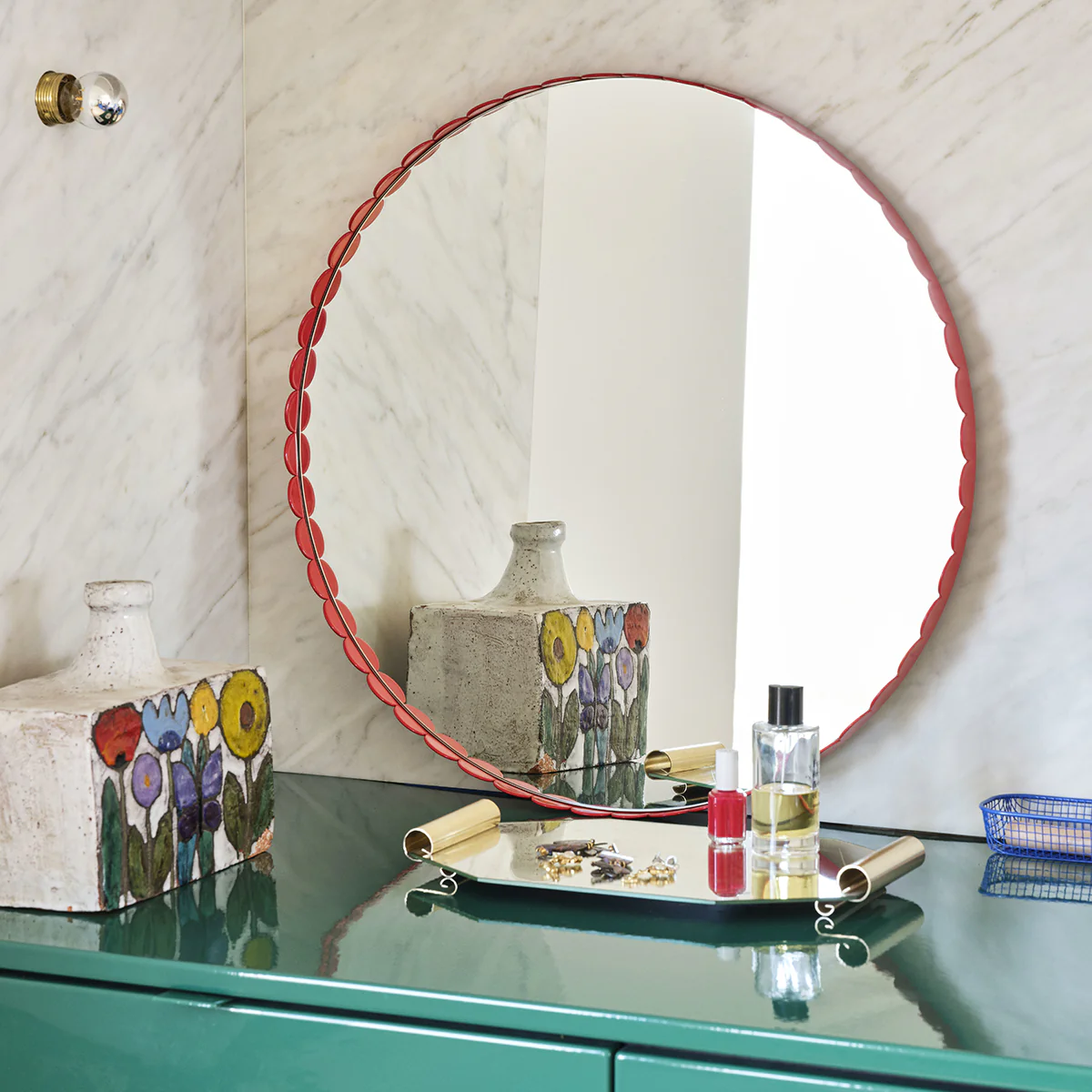 Miroir Arcs Rond - Ø 60 cm - Rouge - Image 2