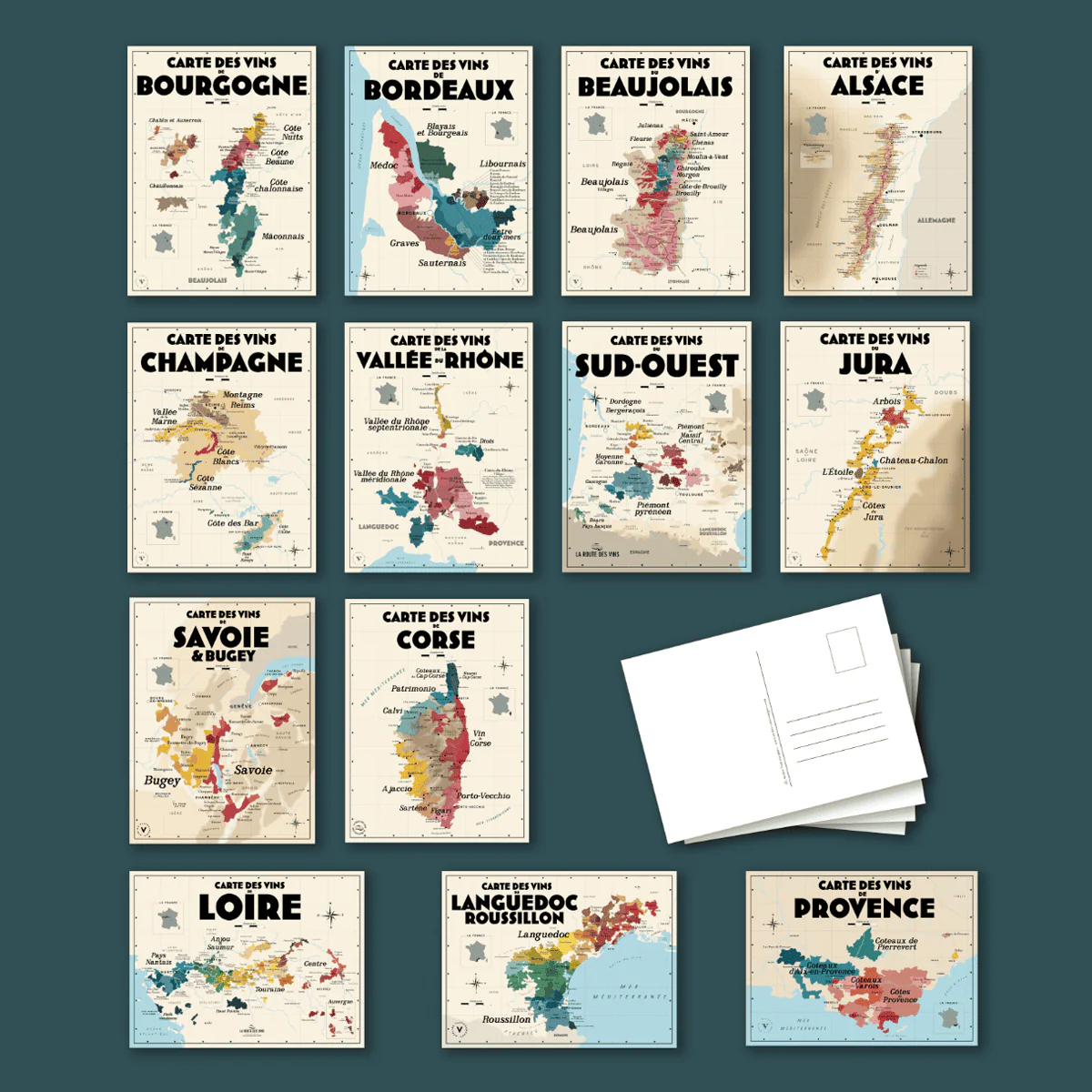 Pack 13 Cartes Postales Les Vins de France - 10 x 15 cm - Ecru - Image 4