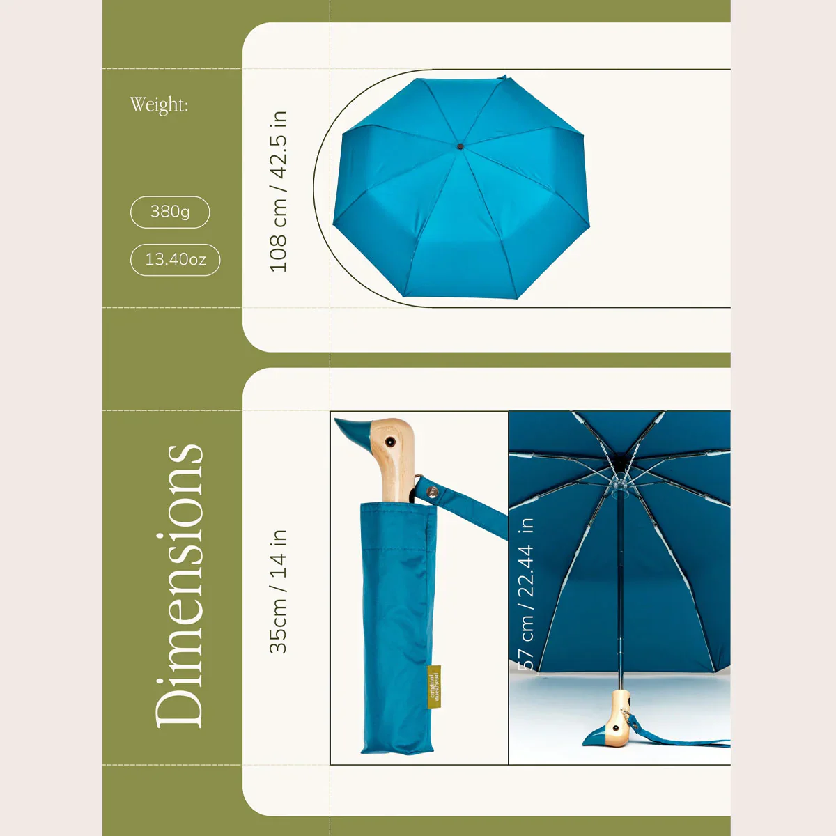 Parapluie à manche Tête de Canard - Bleu Sarcelle - Image 6