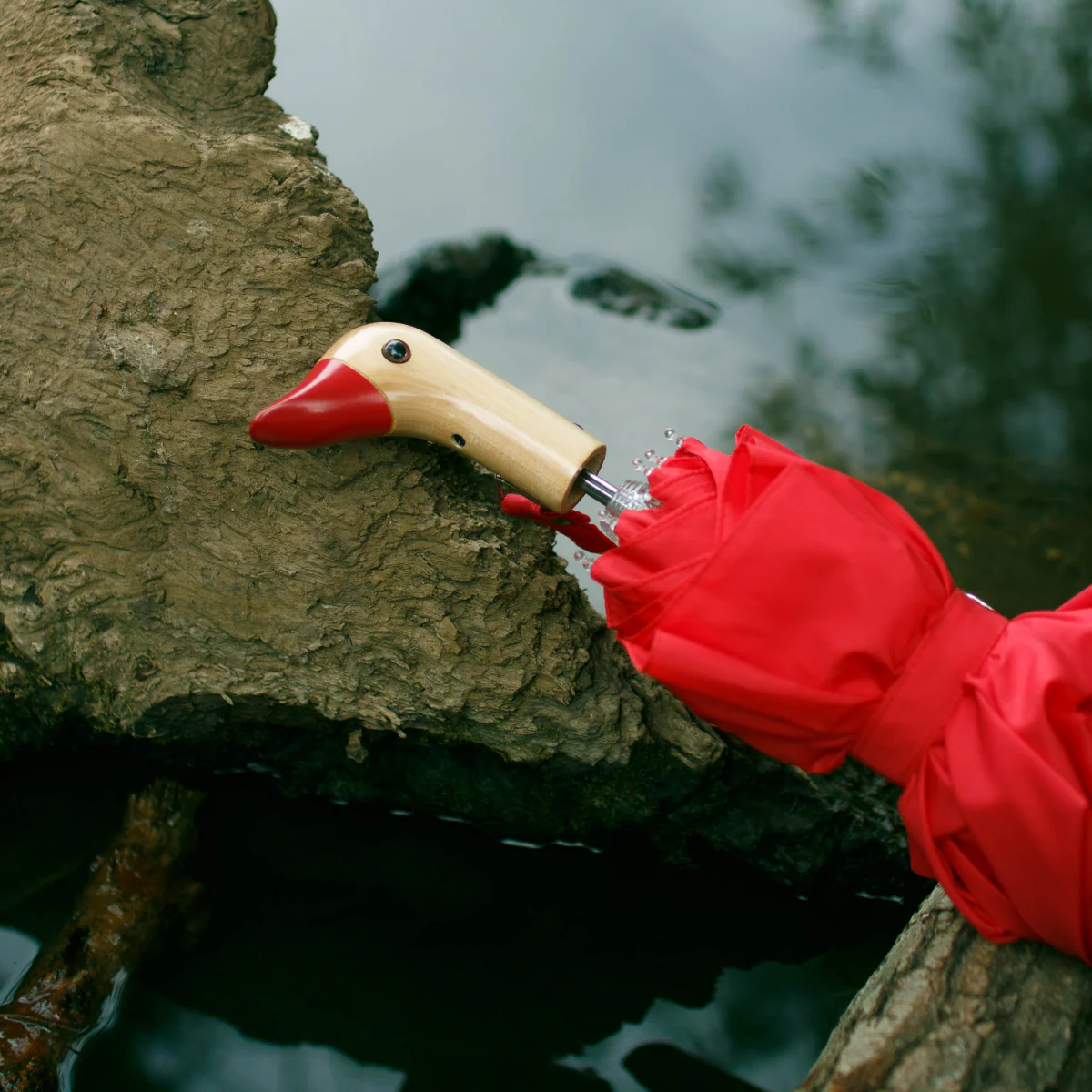 Parapluie à manche Tête de Canard - Rouge - Image 7