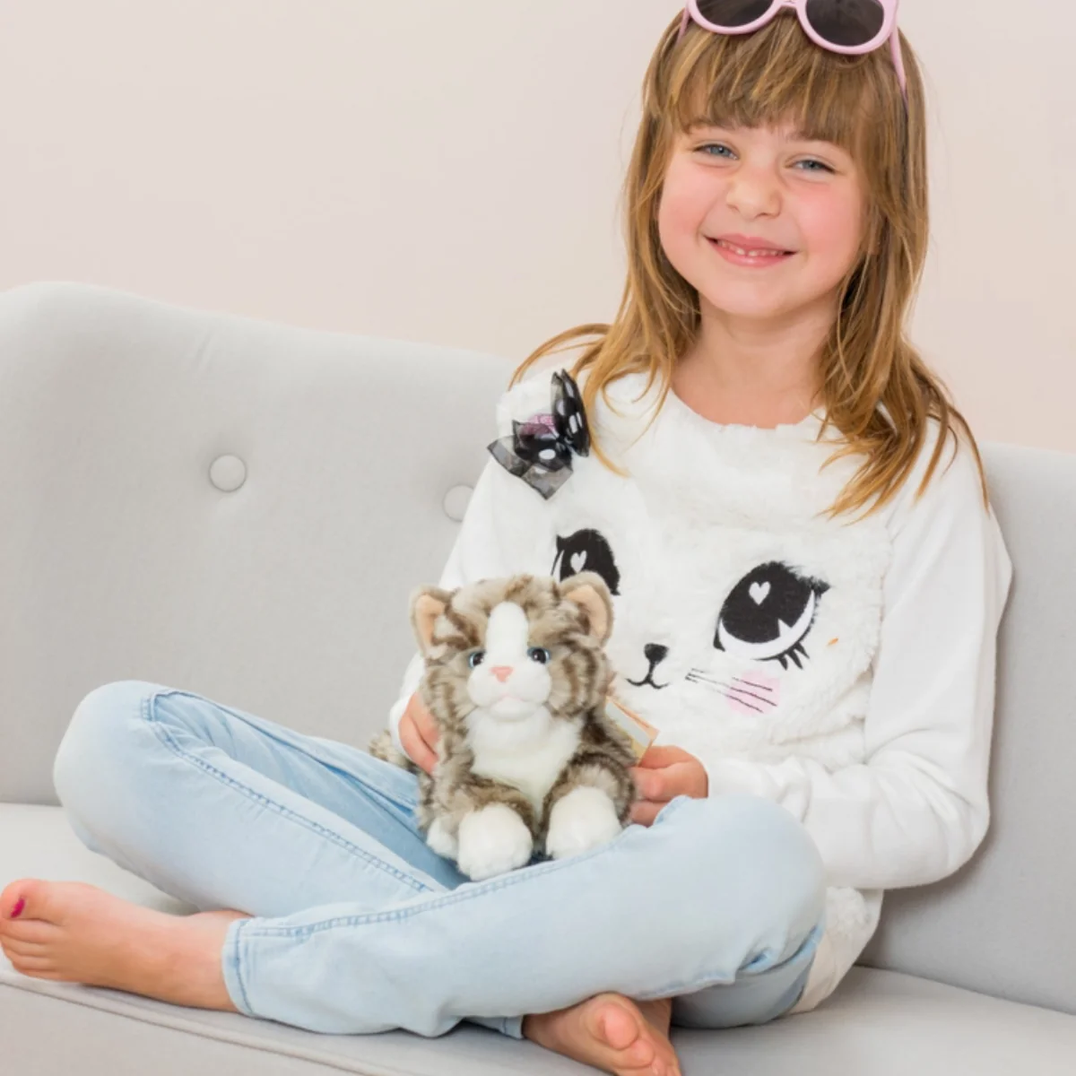 Peluche Chat Gris Rayé allongé - Image 2
