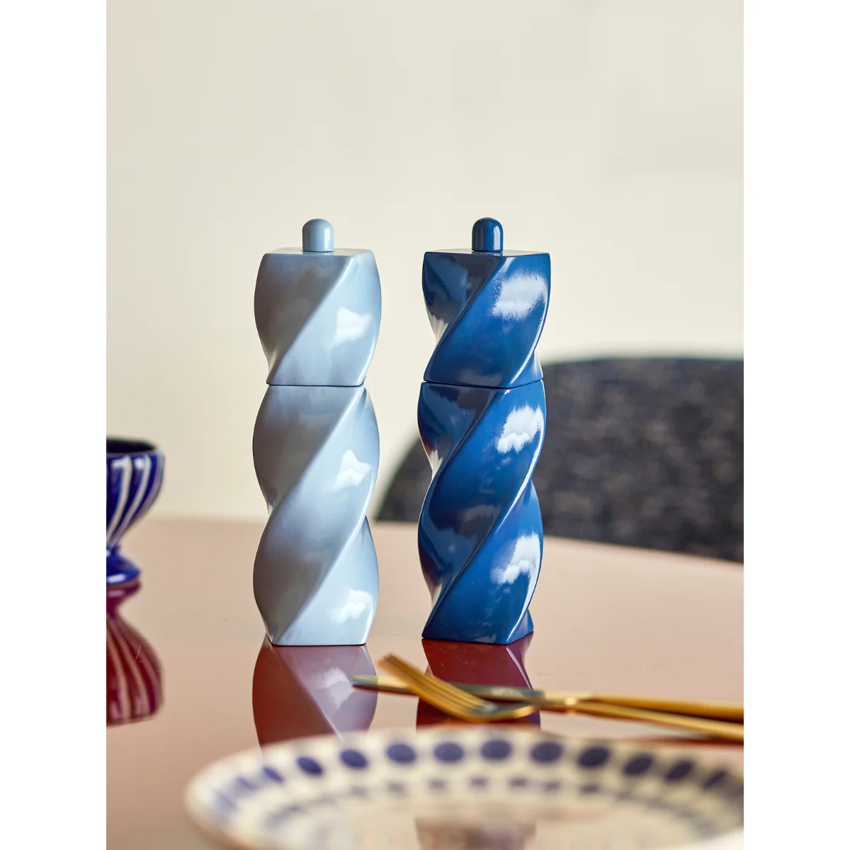 Salière et Poivrière Riley - Bois d'Hévéa - Bleu - Image 2