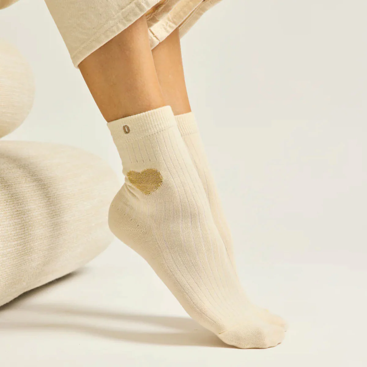 Set de 3 chaussettes fantaisie - Coeur Marron Doré Ecru - Image 2
