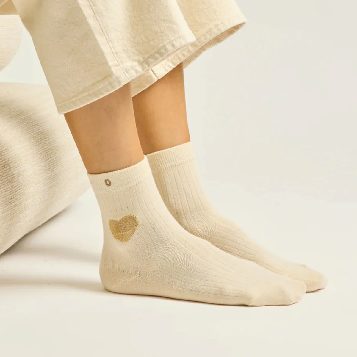 Set de 3 chaussettes fantaisie - Coeur Marron Doré Ecru - Image 3
