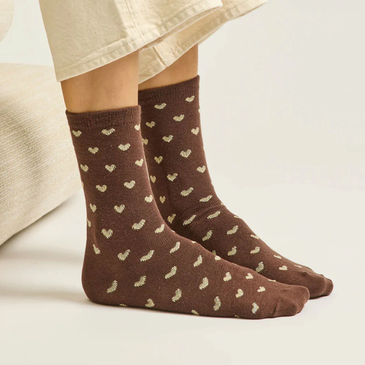 Set de 3 chaussettes fantaisie - Petit Coeur Doré Marron - Image 2