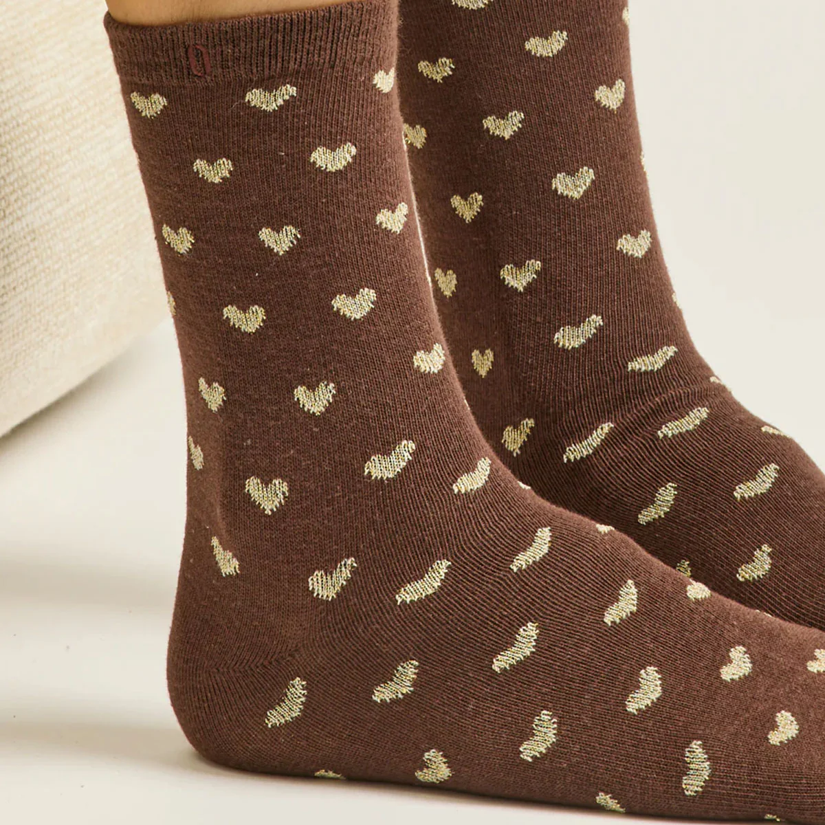 Set de 3 chaussettes fantaisie - Petit Coeur Doré Marron - Image 3