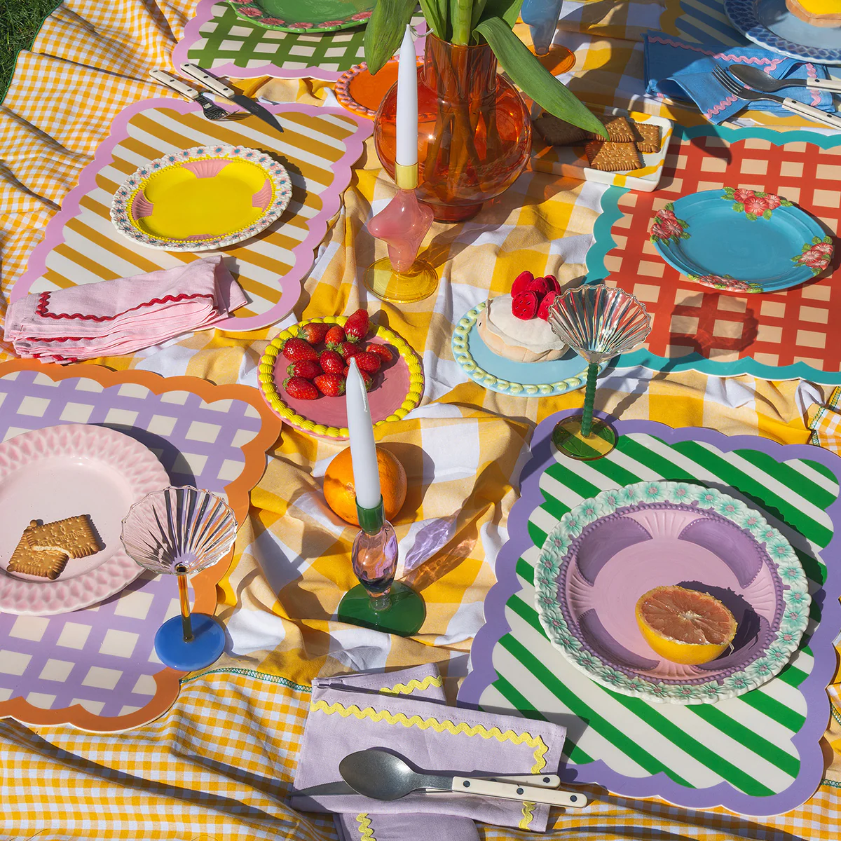 Set de table Biscotti à Carreaux - 38 cm x 48 cm - Lilas & Orange - Image 3