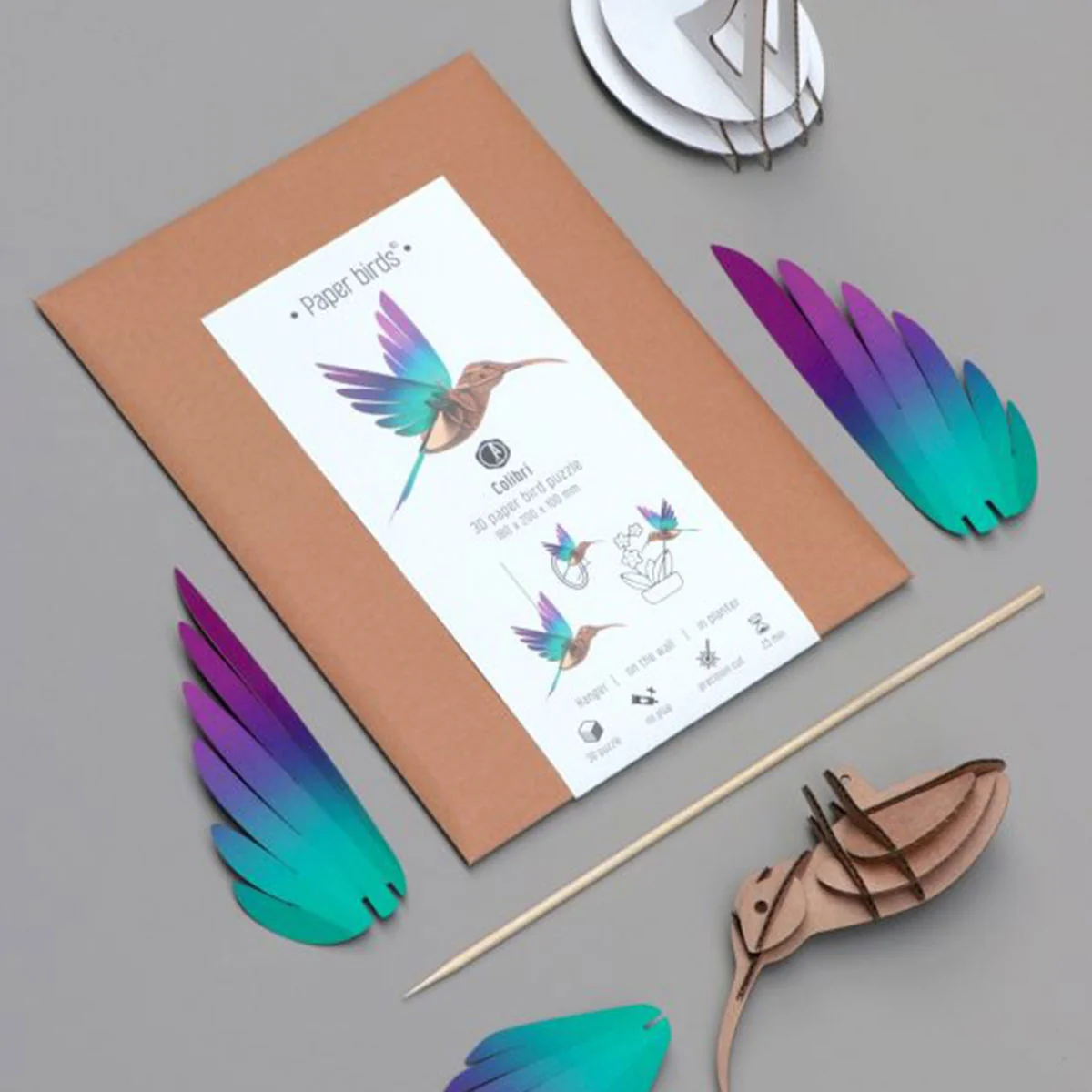 Trophée Origami Colibri Vert & Violet - Image 2